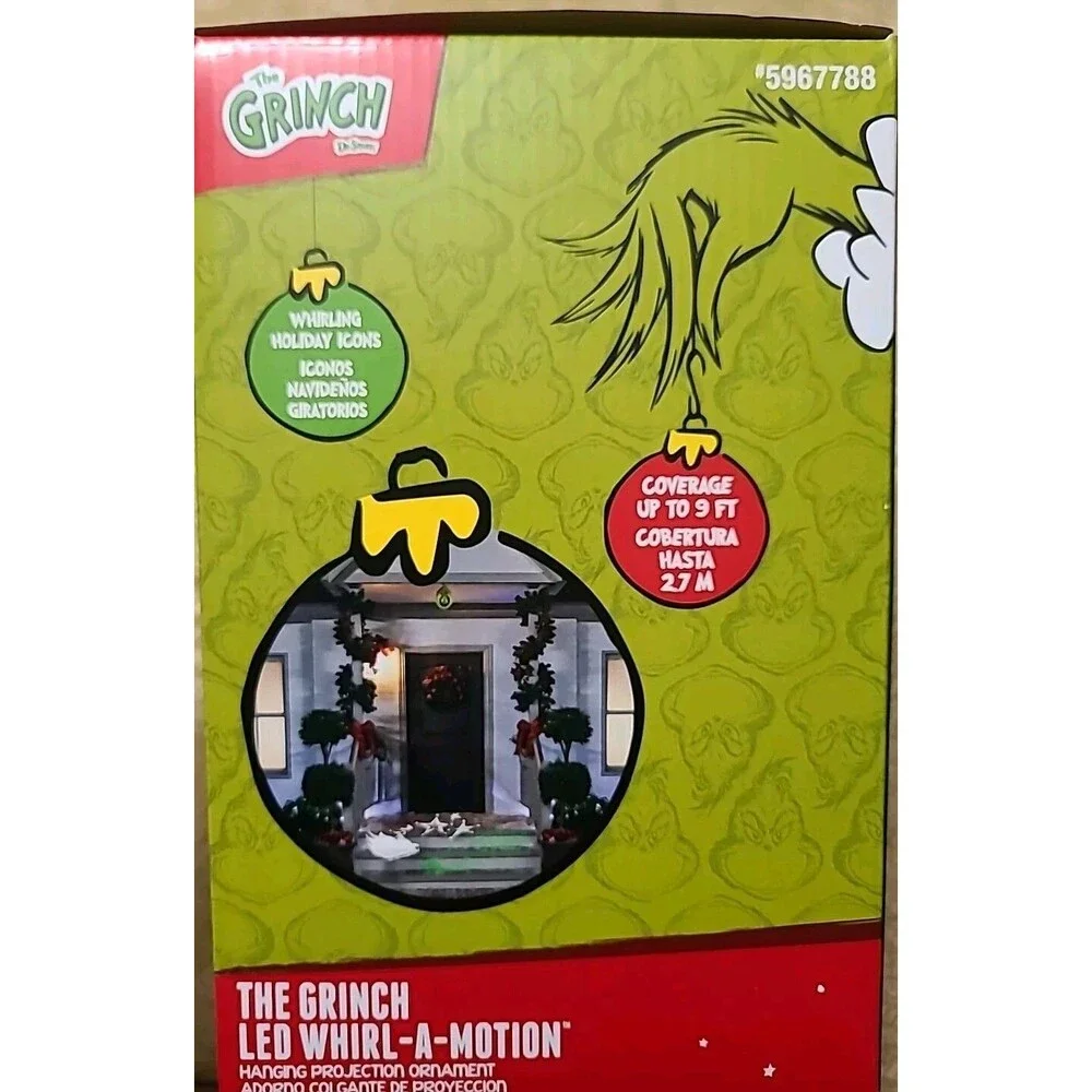 Gemmy* The Grinch Lightshow Projection LED Whirl-A-Motion Hanging Ornament